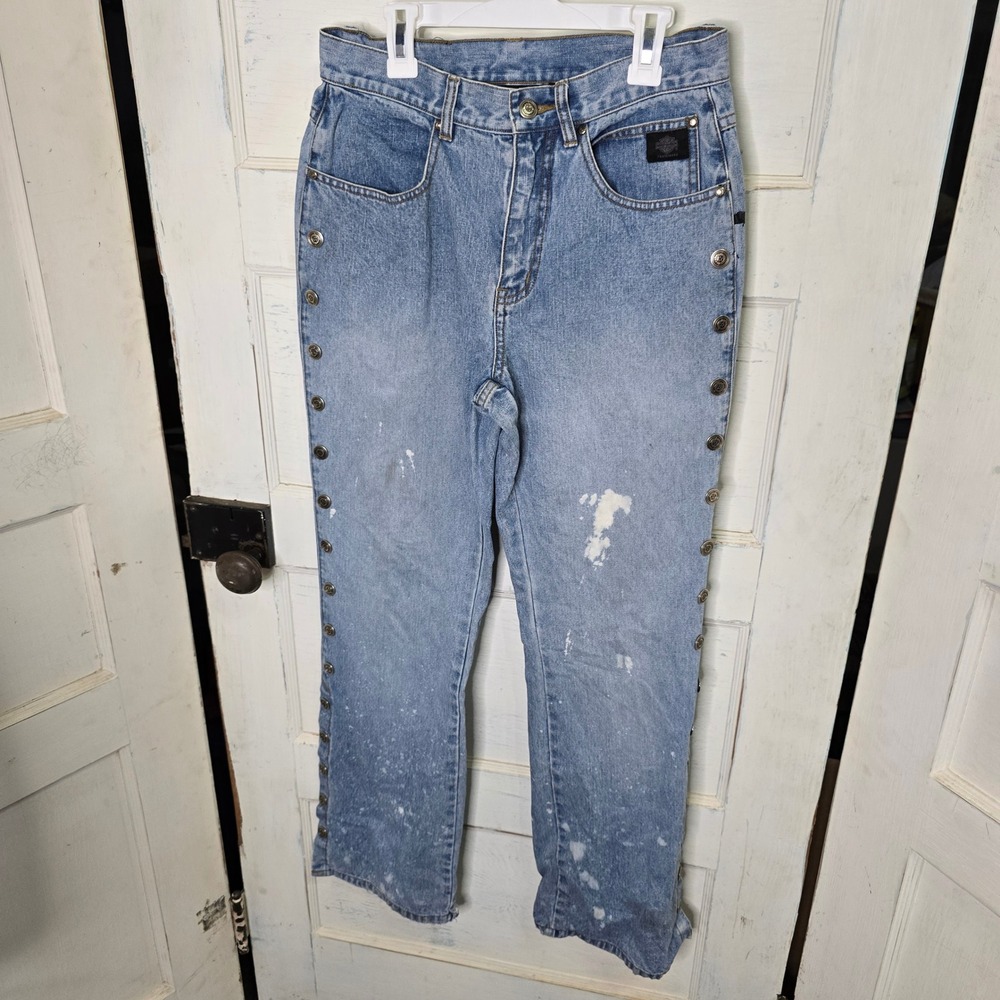 Harley Davidson Womens Light Wash‎ Denim Jeans Snap Button Side Bootcut